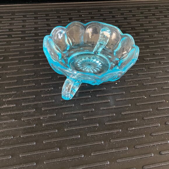 Vintage Anchor Hocking Fairfield Blue Double Handle Glass Bowl Candy Nut Trinket - Picture 3 of 5